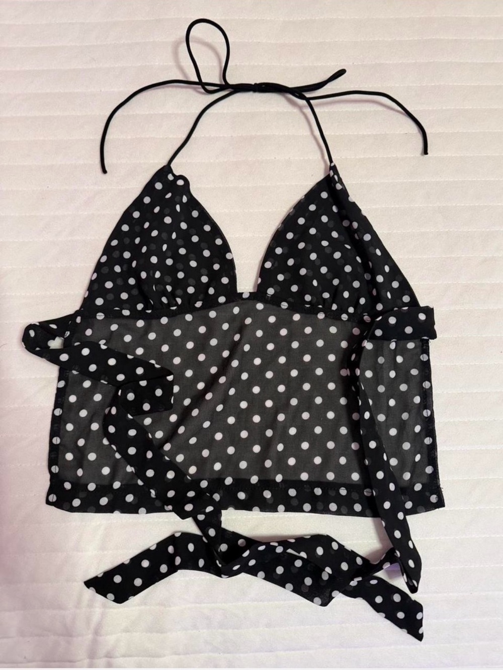 SHEIN Black and White Polka Dot Crop Halter Top